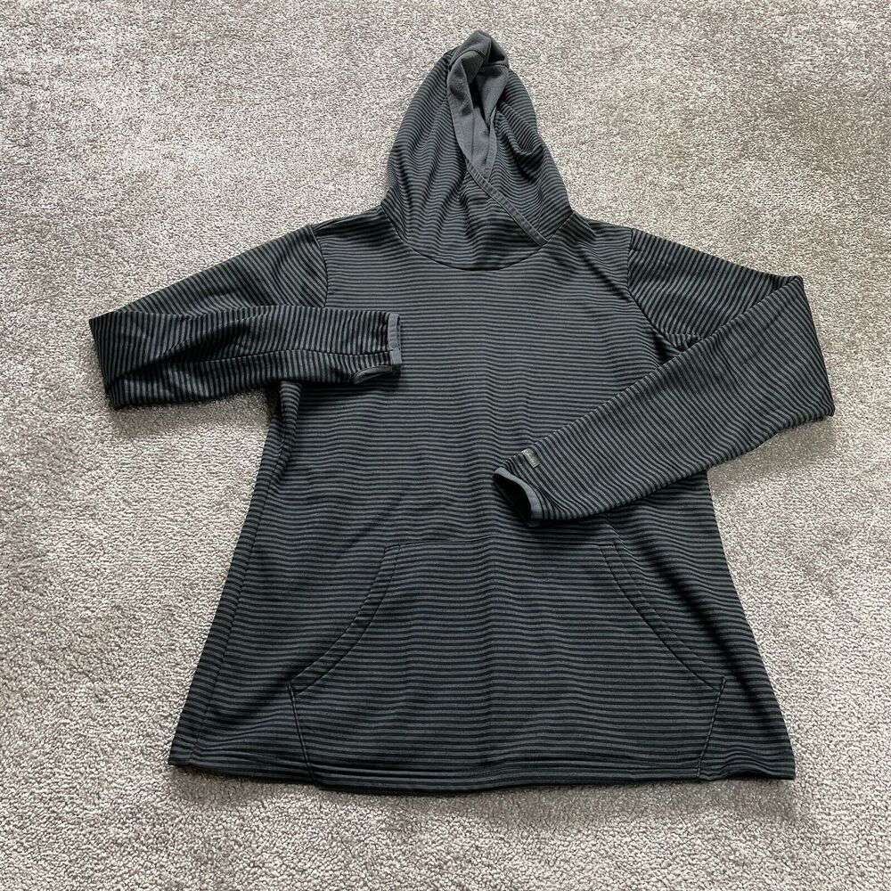 Columbia Hoodie Sweatshirt Womens Medium Gray Black Striped Pullover Fleece Hike